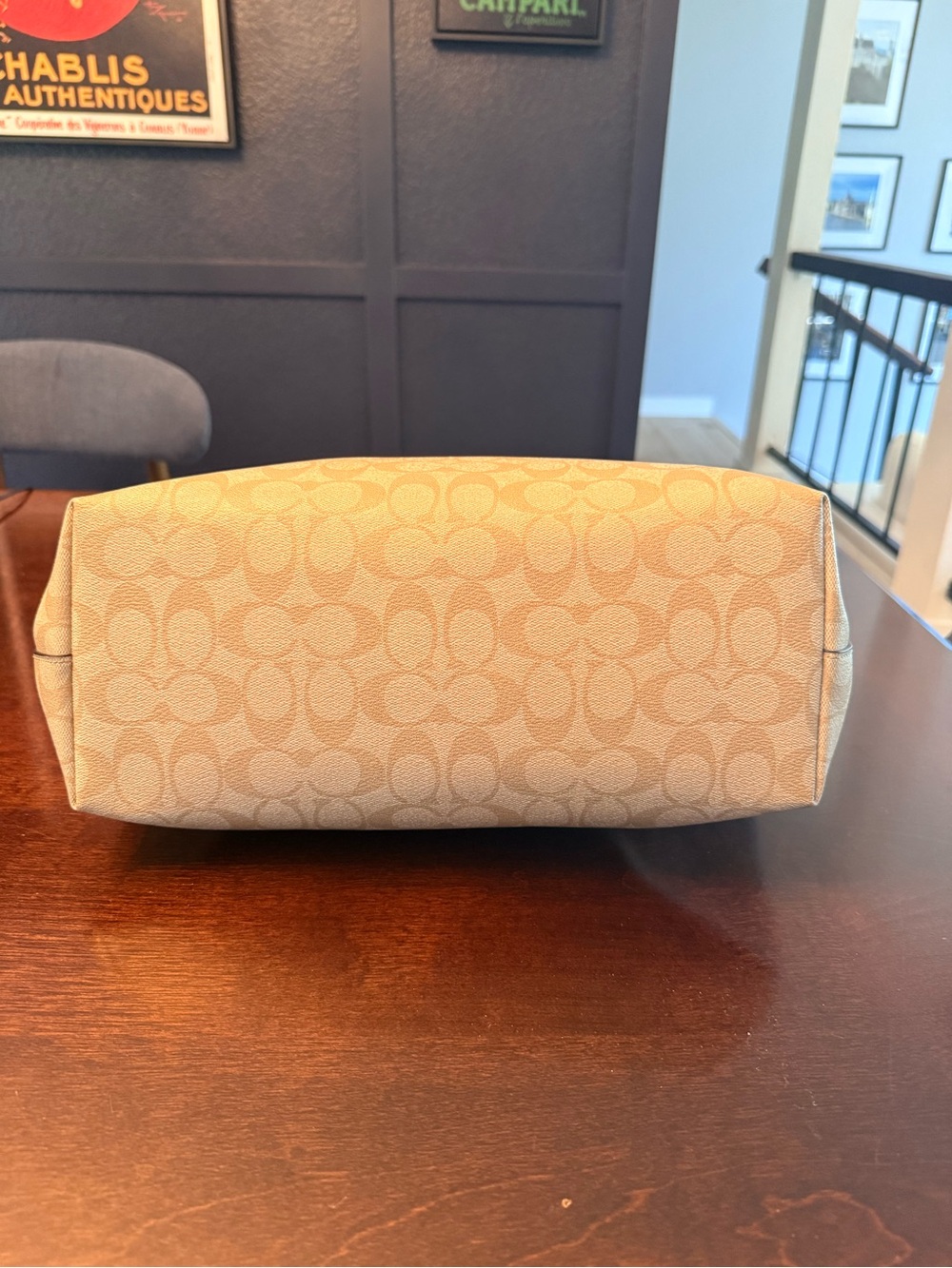 Coach Gallery Beige Signature Tote with Cream Trim - Picture 4 of 13
